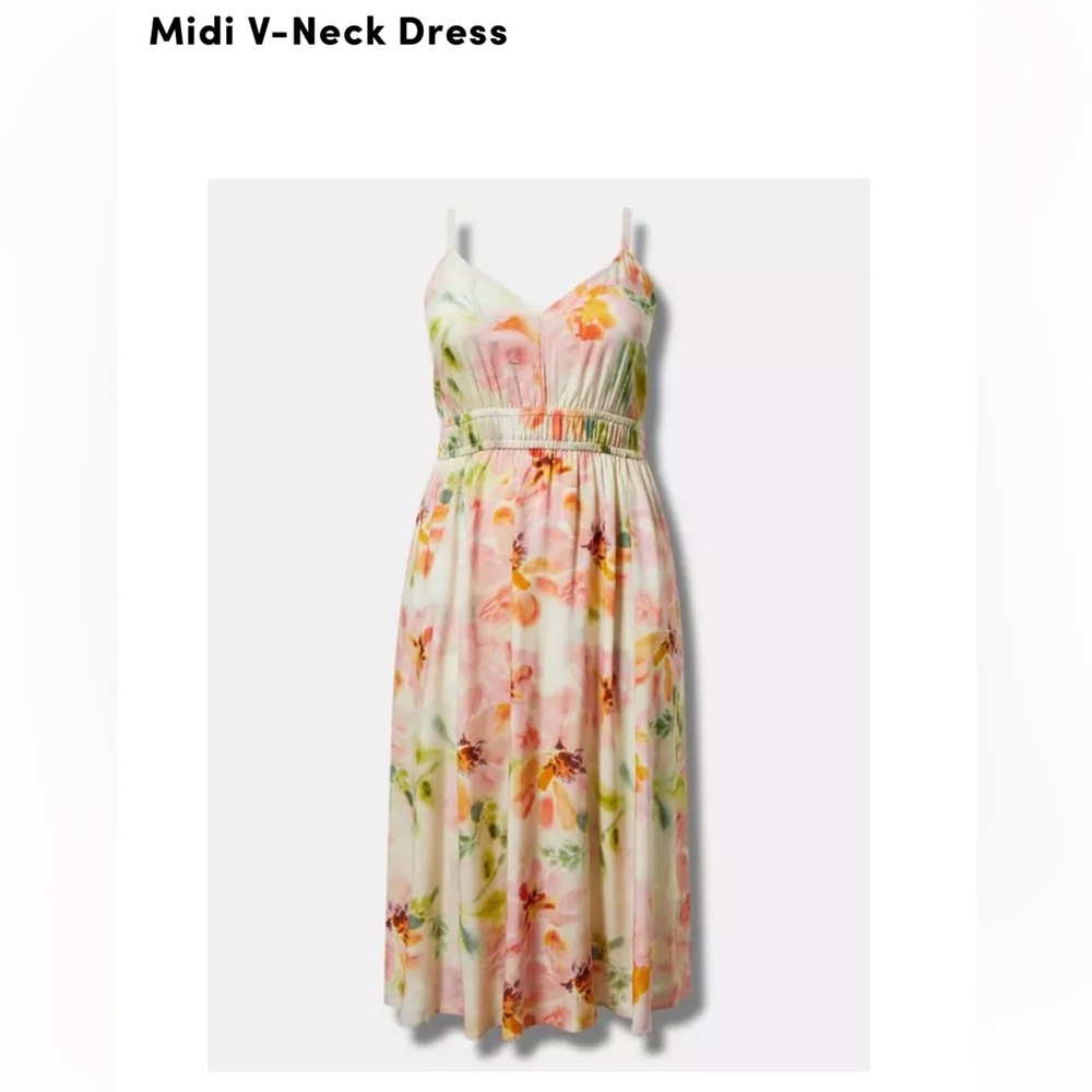 Torrid Pastel Floral V-Neck Dress in Pink, Green & Yellow